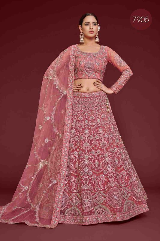 The shimmers vol 1 Soft Net Rose Pink Surat lehenga choli manufacturers